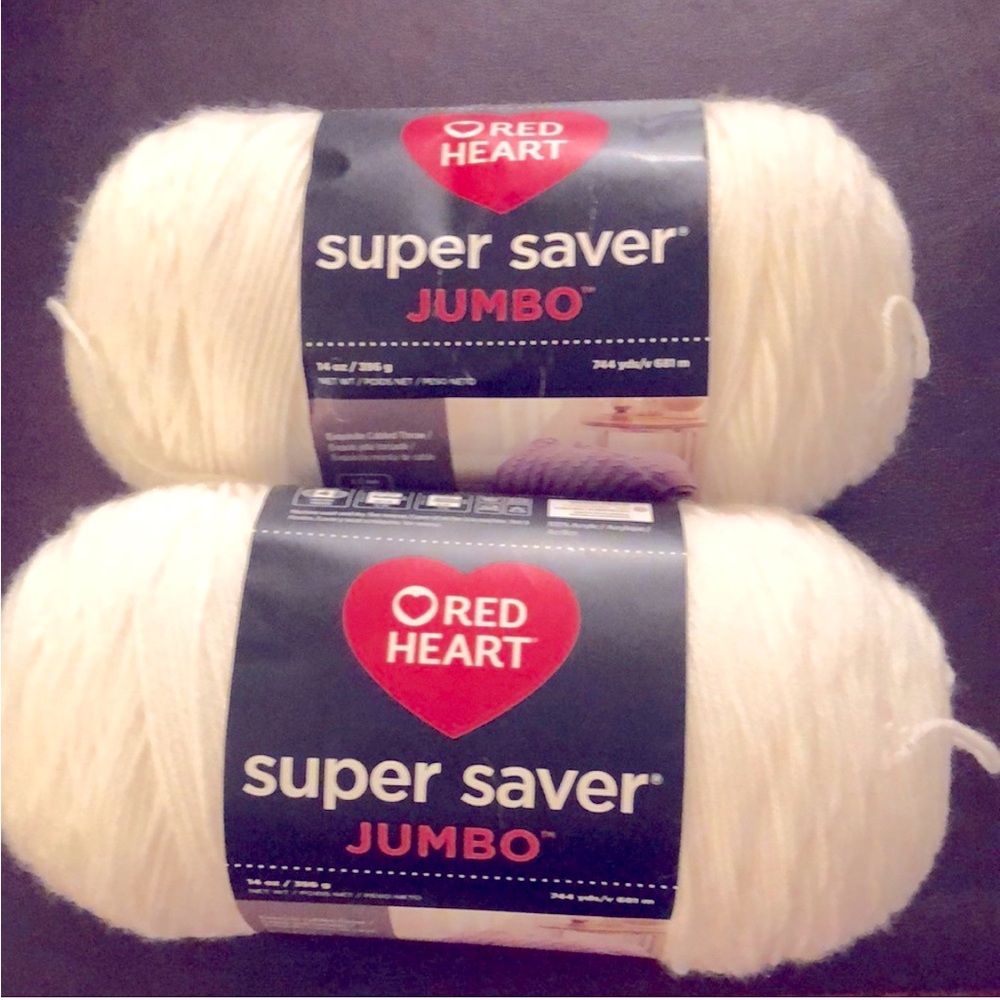 TWO Skeins  of RED HEART SUPER SAVER JUMBO Yarn. 14 oz. 4 Medium.WHITE/ BL…